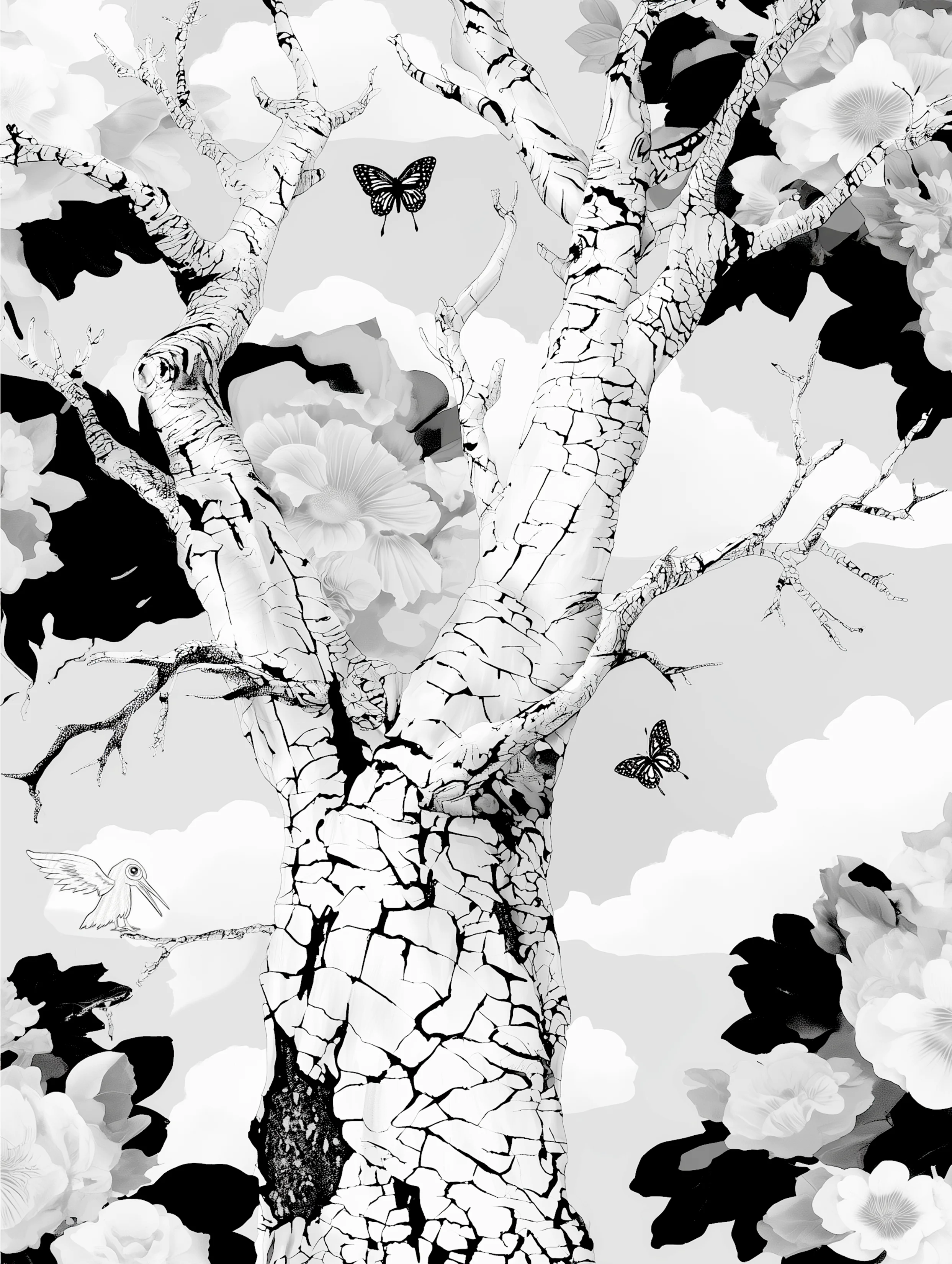 Free printable dead tree coloring page for adults featuring mostly white background dead tree